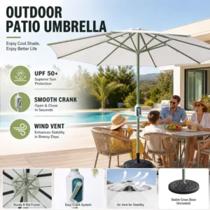 Large Square Side Umbrella, Manual Crank, Aluminum Roman Shade for Outdoor Restaurants, Patios, Hotels, Pools, Terraces