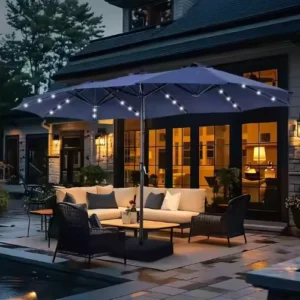 Large Steel-Frame Outdoor Patio Parasol with Lighting