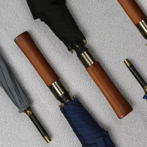 Large Straight Golf Umbrella with Wooden Handle and Metal Button