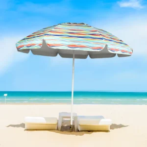 Large Striped Outdoor Beach Umbrella Manual Sunshade UV Protection Camping Gathering Stall Iron