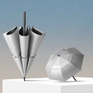 Large Titanium Silver Double-Layer Semi-Automatic Long-Handle Golf Umbrella