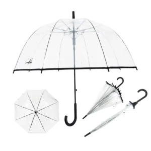 Large Transparent Apollo Umbrella, Deep Dome See-Through Walking Umbrella with Curved J Handle