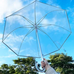 25inch Automatic POE Clear Umbrella Transparent Umbrella with Acrylic Curved Handle