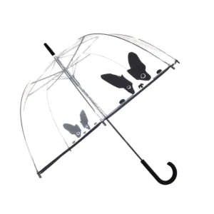 Large Transparent Dome Stick Umbrella with Reflective Strip and J-Hook Handle