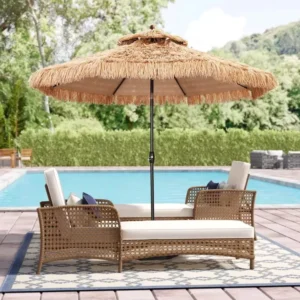 Large Waterproof Straw Beach Tiki Umbrella with Pole