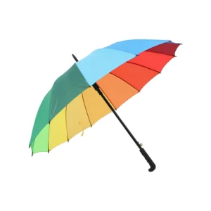 Large Windproof Automatic Open Rainbow Multicolor Canopy Fiberglass Shaft Ergonomic-Handle Golf Umbrella
