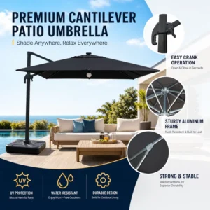 Large Windproof Beach Umbrella with Advertising Print and Side Pole for Outdoor Restaurants, Patios, Resorts, Gardens, and Decks