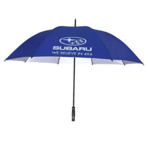 Large Windproof Manual Silver Polyester Straight Golf Umbrella with Car Logo Printing UV Protection