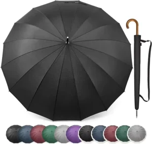 Large Windproof Umbrella for 2 Persons 16 Ribs Auto Open Wooden J Handle Golf Rain Umbrella