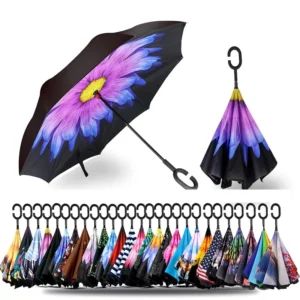 Latest Custom Double Layer Inverted Reverse Inverse Umbrella with C-Shaped Handle Anti-UV Waterproof Windproof
