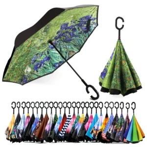 Latest Double Layer Inverted Reverse Inverse Umbrella with C-Shaped Handle Anti-UV Waterproof Windproof