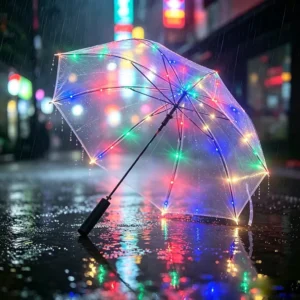 Light up Transparent Umbrella Battery Powered LED Luminous Long Handle Umbrella for Stage Performance Romantic Props in the Rain