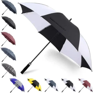 Lightweight 30-Inch 8-Panel Straight Golf Umbrella Black White 190T Pongee Auto Open Fiberglass Shaft Soft EVA Handle