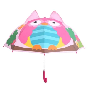Lightweight 3D Animal Cartoon Kids Umbrella Safety Manual Open Straight Stick Custom Logo