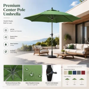 Lightweight Aluminum Body Sun Shade Outdoor Patio Umbrella Without Base