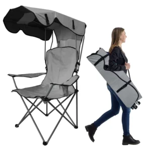Lightweight Folding Camping Chair, Portable Beach Sunshade Chair with Adjustable Canopy