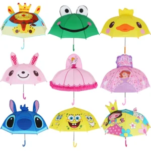 Lightweight Kids 3D Animal Cartoon Straight Umbrella Metal Shaft Semi-Automatic Opening