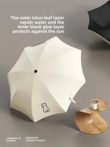 Lightweight Women Gift Manual Open Wood Handle Pongee Fabric with Black Coating Uv protection Mini Five Folding Umbrella