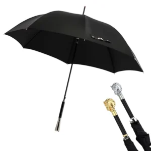 Lion Head Straight Golf Umbrella with Gold Metal Animal Handle