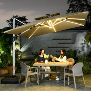 Logo-Printed LED Waterproof Anti-UV Foldable Garden Umbrella Base for Courtyards and Gyms