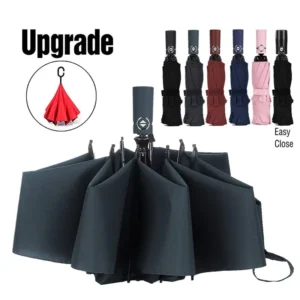 Logo Printing Black Windproof Auto Open and Close Reverse Inverted Folding Umbrella for Outdoor