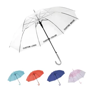 Logo Printing Straight Pole Long Handle Transparent Umbrella
