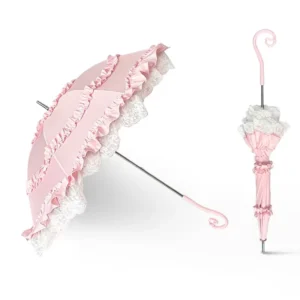 Lolita Lace Princess Umbrella with Straight Rod, Long Handle, and UV Protection