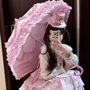 Lolita Princess Parasol Lace-trimmed European-style Vintage Skirt-edged High-aesthetic Heart-shaped Handle Creative Umbrella UV