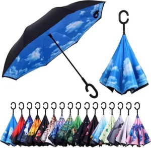 Long-Handle Patterned Reverse Umbrella for Car C-Handle Hands-Free Double-Layer