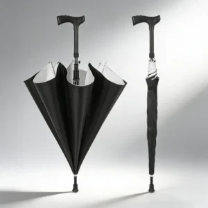 Long-Handle Silver Glue Walking Stick Umbrella for Seniors, Windproof Sun Hiking Umbrella