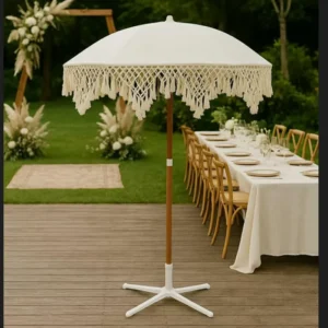 Long-Handle Wind-Reinforced UV-Protection Sunshade Umbrella for Garden and Beach, with Tassels