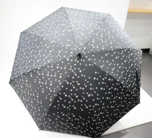 Long-Handle Windproof Black and White Star Golf Umbrella with Anti-UV Sun and Rain Protection