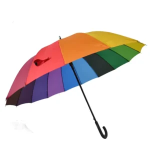 Long Handle Windproof Straight Rainbow Umbrella with Custom Logo