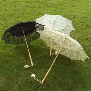 Long Handle With Tassel Battenburg Lace Umbrellas Wedding Lady Cotton Parasol Gifts