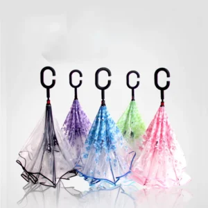 Long-Handled 8-Rib Folding Floral Manual Double-Layer C-Type Transparent Reverse Umbrella