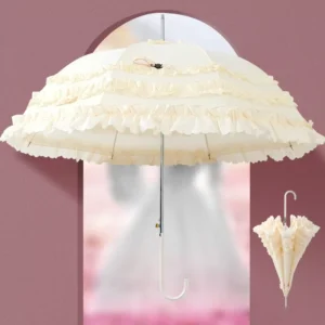 Long Handled Ladies Lace Flowers Sunshade Parasol Windproof Rain Ivory Pagoda Shaped Princess Bridal Wedding Umbrellas