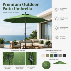 Long-Lasting Aluminum Rod Sun Protection Garden Outdoor Patio Umbrella Without Base
