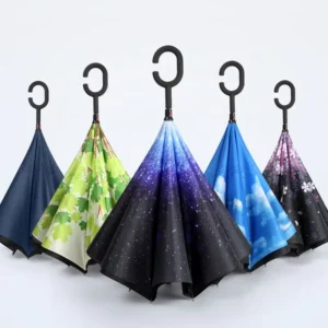 Long Pole Double-Layer C-Type Automobile Reverse Folding Umbrella Sunny Umbrella Custom Logo Carton 2pcs