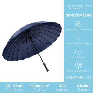 Long handled Straight Men’s Umbrella Reinforced Steel Large Wind resistant Design Leather Handle Golf Umbrella Business Umbrella
