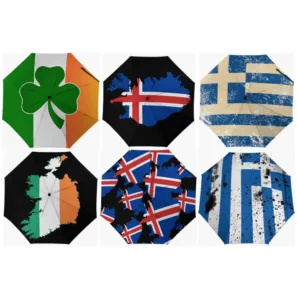 Loose-Proof Folding Umbrella, Multi-Country Flag Pattern, Fully Automatic