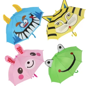 Lotus Cartoon Kids’ Safety Umbrella with 3D Stereo Ears, Manual Control
