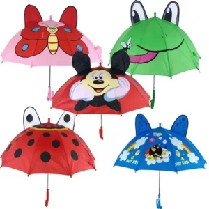 Lotus Manual Open Straight Umbrella with 3D Animal Print Cartoon Kids Design J Handle Lightweight