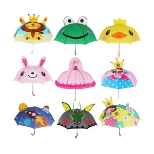 Lovely Animal Shaped 3D Design Travel Manual Kids Umbrella UV Resistant 100cm Diameter Safety Straight Umbrella Fiber