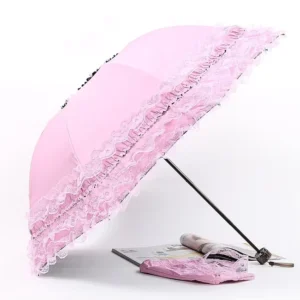 Luxurious Three Fold Women’s Wedding Lace Sunshade Umbrella Automatic Classic Luxury Pongee Nylon Plastic for Business Travel