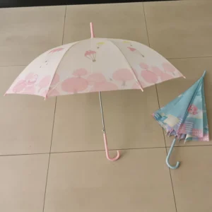 Luxury 23 Inch Straight Rain Umbrella Aluminum Frame Semi Automatic Opening Macaroon Design Digital Printed Polyester Rubber
