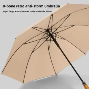 Luxury 27 Inch 8 Ribs Semi-Auto Open Wood Handle Fiberglass Frame Waterproof Pongee Fabric Windproof Large Golf Umbrella