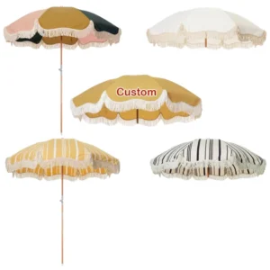 Luxury Boho Outdoor Umbrella Custom Yellow Canvas Beach Sun Parasol Manual Control Rainbow Pole Best Quality Umbrellas
