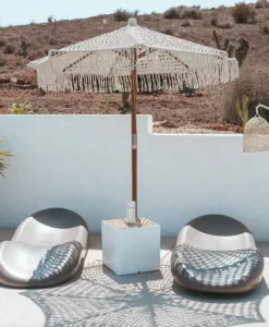 Luxury Crochet Patio Aluminum Frame Garden Pool Umbrella Handmade Cotton Tassels Parasol Ropes Open Beach Macrame Hotel