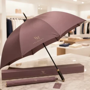 Luxury Custom 23 Inch Straight Umbrella for Apparel Brand Accessories Premium Boutique Straight Umbrella with Gift Box