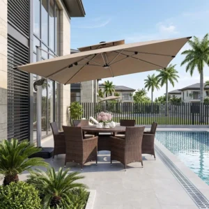Luxury Heavy Duty Side Pole Cantilever Patio Umbrella 3x3m Cantilever Parasol with 360 degree Rotation & LED for Hotel Outdoor